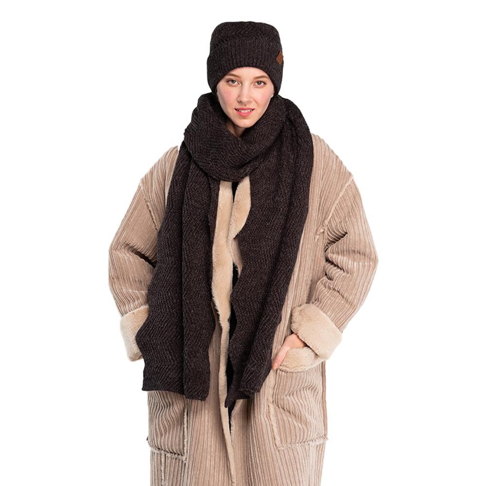 6919 Winter Knit Beanie Hat and Scarf Set, Chevron Pattern, Warm Cozy